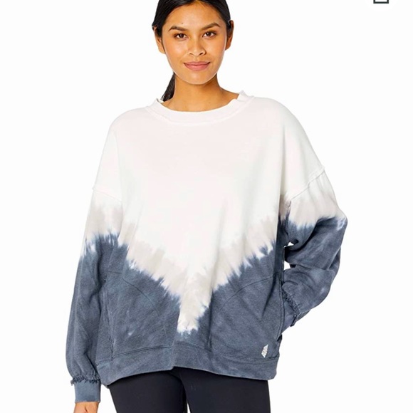 Free People Movement Oversized Black/White Combo Ombre Metti Crew Size L - Picture 3 of 9